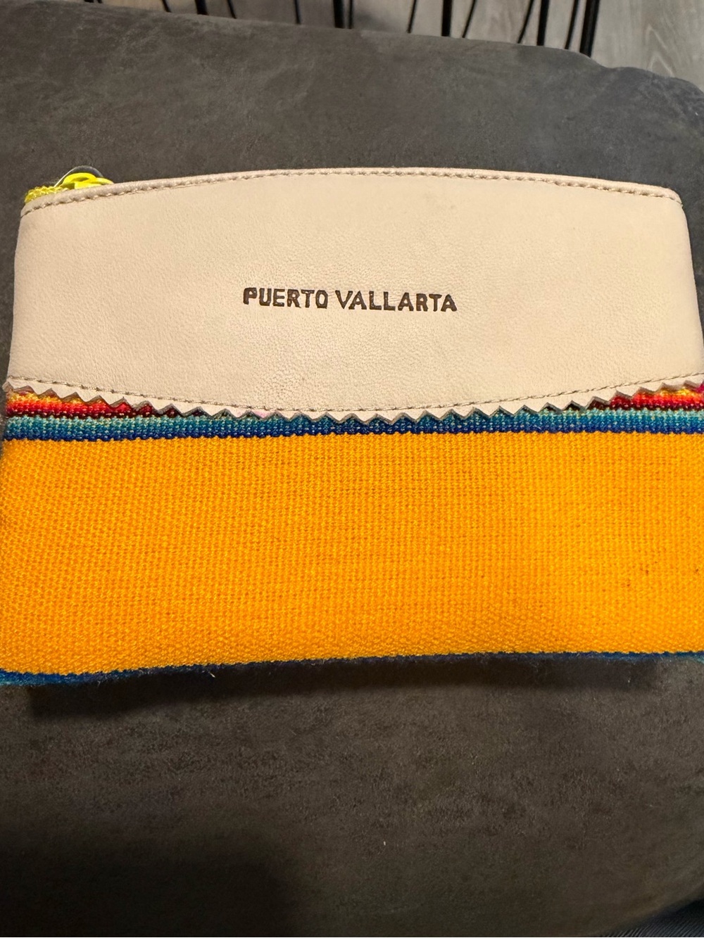Source Unknown Puerto Vallarta Yellow & Cream Canvas Wristlet